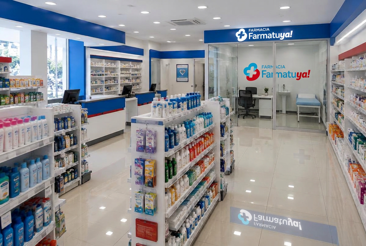 Interior de una farmacia Farmatuya formato Integral